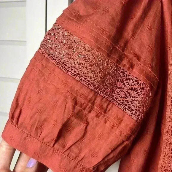 Universal Thread Boho Lace Crochet Puff Sleeve Cotton Top Size Small - Picture 8 of 12
